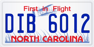 NC license plate DIB6012