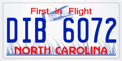NC license plate DIB6072
