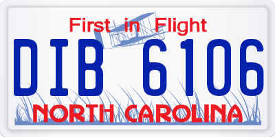 NC license plate DIB6106