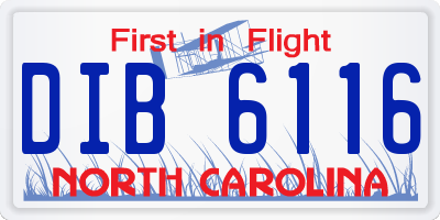 NC license plate DIB6116