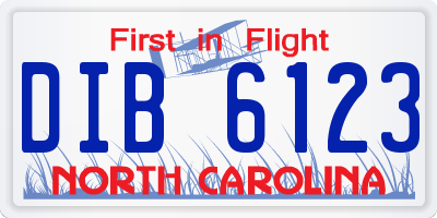 NC license plate DIB6123