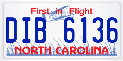 NC license plate DIB6136