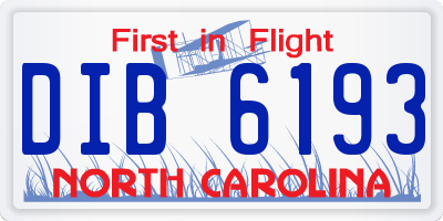 NC license plate DIB6193