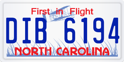 NC license plate DIB6194