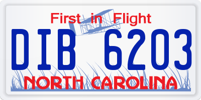 NC license plate DIB6203