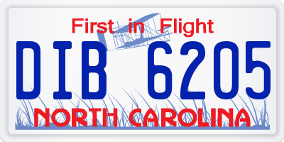NC license plate DIB6205