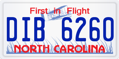 NC license plate DIB6260