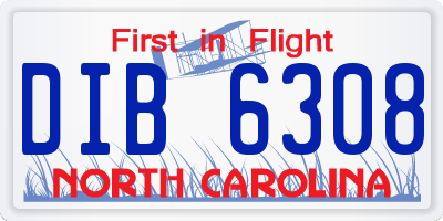 NC license plate DIB6308