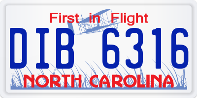 NC license plate DIB6316