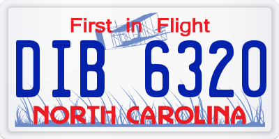 NC license plate DIB6320