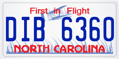 NC license plate DIB6360