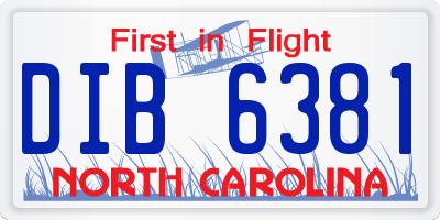 NC license plate DIB6381