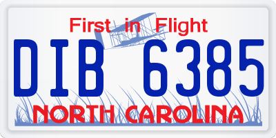 NC license plate DIB6385