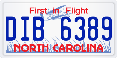 NC license plate DIB6389