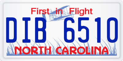 NC license plate DIB6510
