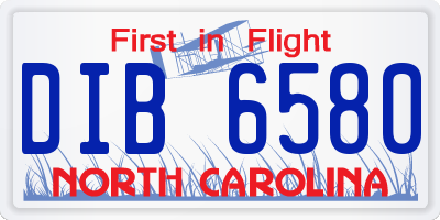 NC license plate DIB6580