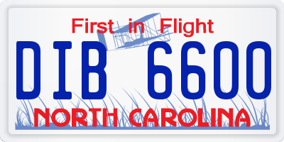 NC license plate DIB6600