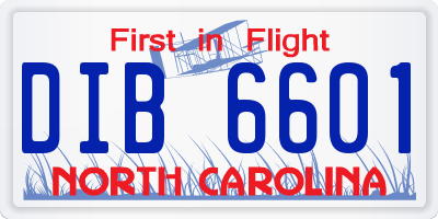 NC license plate DIB6601