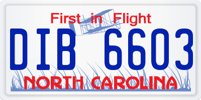 NC license plate DIB6603