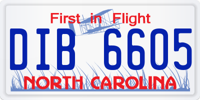 NC license plate DIB6605