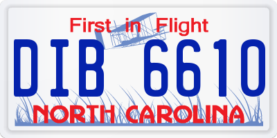 NC license plate DIB6610