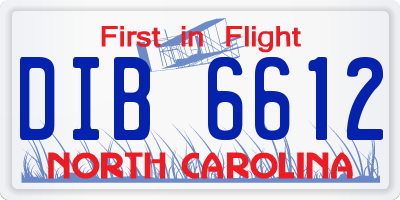 NC license plate DIB6612