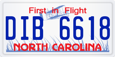 NC license plate DIB6618