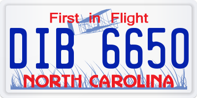 NC license plate DIB6650