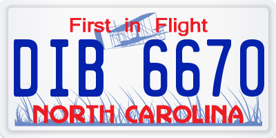 NC license plate DIB6670