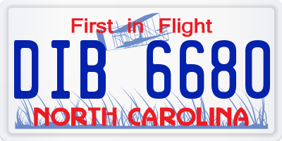 NC license plate DIB6680