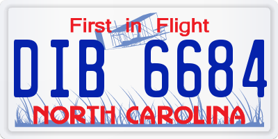 NC license plate DIB6684