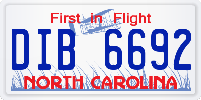 NC license plate DIB6692