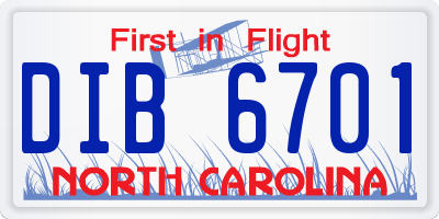 NC license plate DIB6701