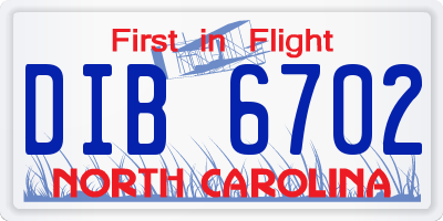 NC license plate DIB6702