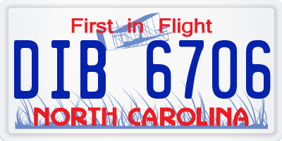 NC license plate DIB6706