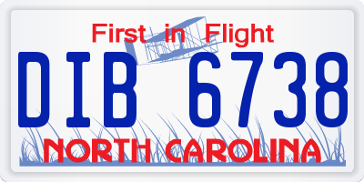 NC license plate DIB6738