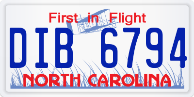 NC license plate DIB6794