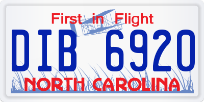 NC license plate DIB6920