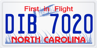 NC license plate DIB7020