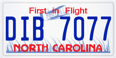 NC license plate DIB7077