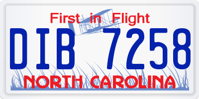NC license plate DIB7258