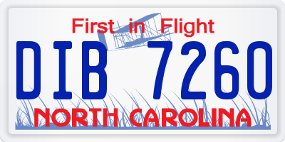 NC license plate DIB7260