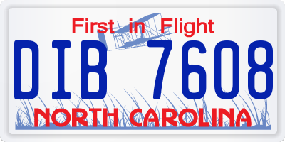 NC license plate DIB7608