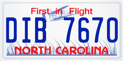 NC license plate DIB7670