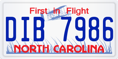 NC license plate DIB7986