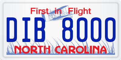 NC license plate DIB8000