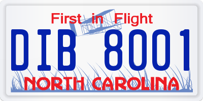 NC license plate DIB8001