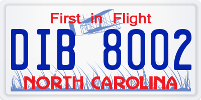 NC license plate DIB8002