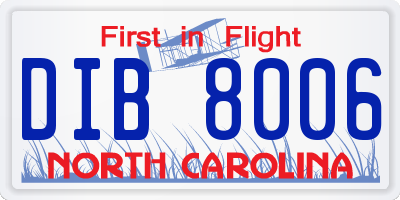 NC license plate DIB8006