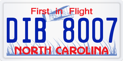 NC license plate DIB8007